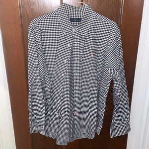 Mens Ralph Lauren button down: black and white plaid and colored polo emblem